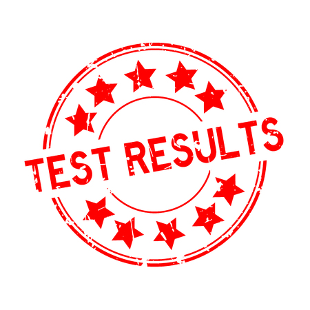 Grunge red test results word with star icon rubber seal stamp on white backgroundのイラスト素材