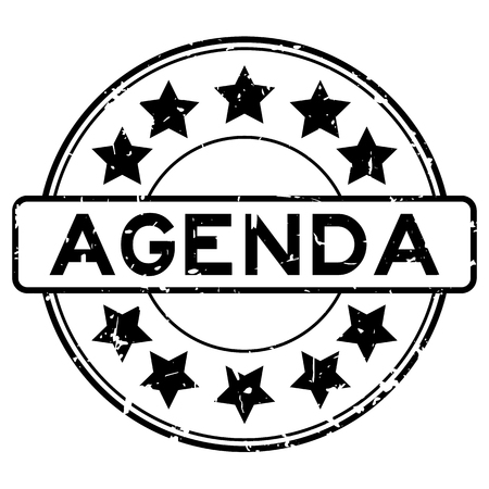 Grunge black agenda word with star icon rubber seal stamp on white backgroundのイラスト素材