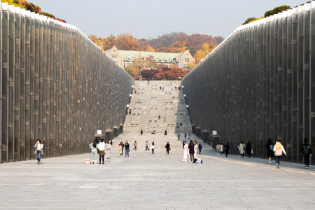 Seoul, South Korea, November 6, 2018, Student and traveler walk at Ewha Campus Complex , Ewha university that is the world's largest female educational instituteのeditorial素材