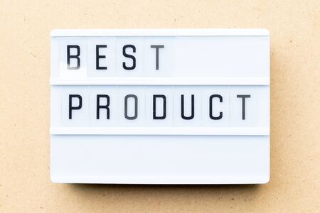 White lightbox with word best product on wood backgroundの写真素材