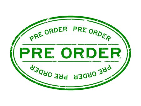 Grunge green pre order word oval rubber seal stamp on white backgroundのイラスト素材