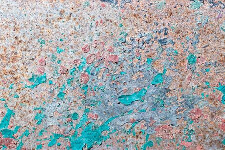 Grunge red brown rust on peel blue color metallic sheet textured background