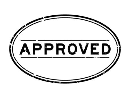 Grunge black approved word oval rubber seal stamp on white backgroundのイラスト素材