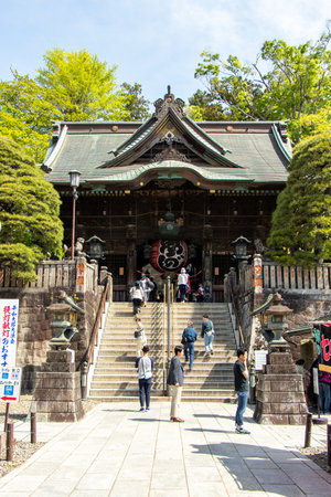 Narita, Japan - May 3, 2019 Traveller entry Niomon gate that is the second entrance of Naritasan shinshoji temple. This temple is the famous place in japan.のeditorial素材