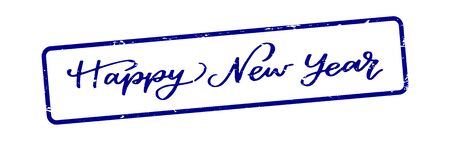 Grunge blue happy new yearword square rubber seal stamp on white backgroundのイラスト素材
