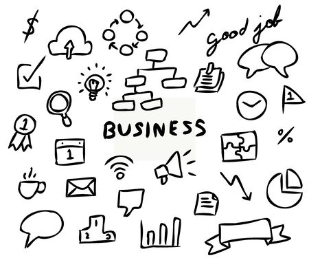 Black color doodle hand drawing icon in business set on white backgroundのイラスト素材