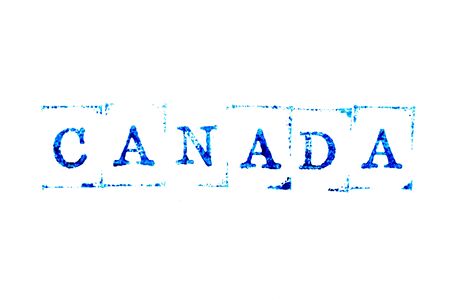 Blue ink of rubber stamp in word canada on white paper backgroundの写真素材