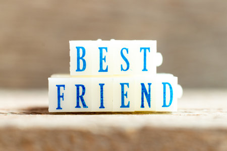 Letter block with blue color word best friend on wood backgroundの写真素材