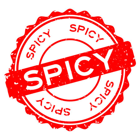 Grunge red spicy word round rubber seal stamp on white backgroundのイラスト素材