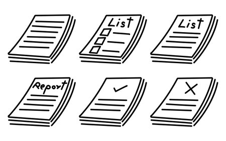 Set of basic report paper or document icon on white background (Vector illustration)のイラスト素材