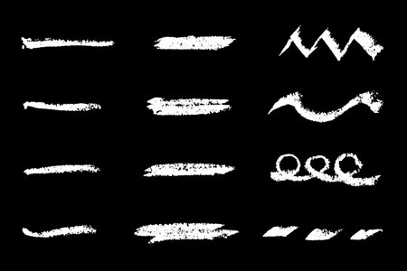 Set of grunge black chalk texture stripe brush on black backgroundのイラスト素材
