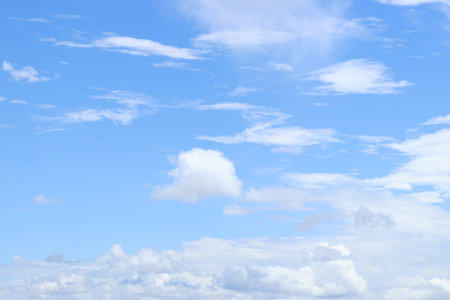 Clear blue color sky with white cloud background