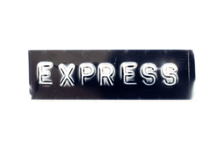 Embossed letter in word express on black banner with white backgroundの写真素材
