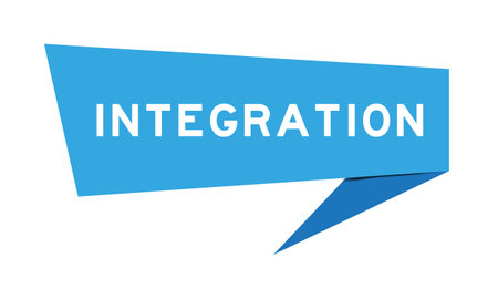 Blue color paper speech banner with word integration on white backgroundのイラスト素材