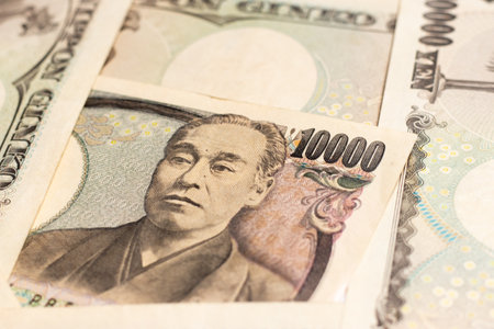 Group of Japanese banknote 10000 yen background