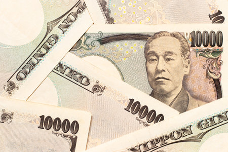 Group of Japanese banknote 10000 yen background