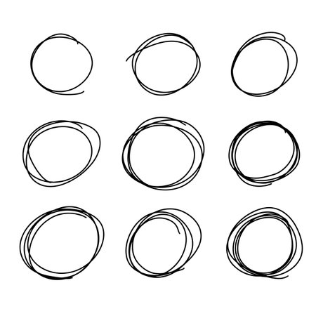 Set of black color line handdrawing as circle or round shape for decoration or frameのイラスト素材