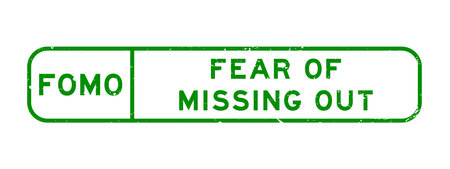 Grunge green FOMO fear of missing out word square rubber seal stamp on white backgroundのイラスト素材