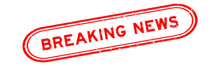 Grunge red breaking news word rubber seal stamp on white backgroundのイラスト素材