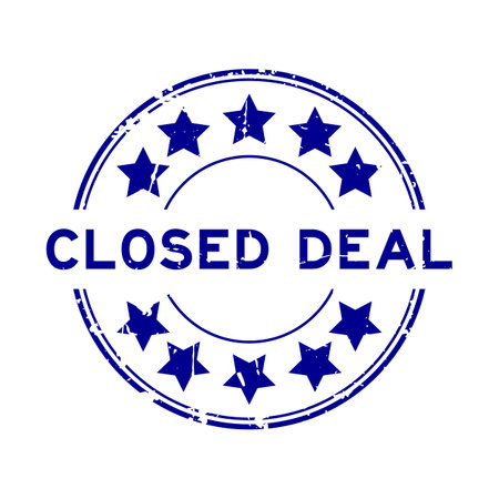 Grunge blue closed deal word with star icon round rubber seal stamp on white backgroundのイラスト素材