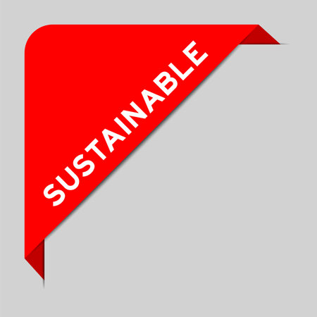 Red color of corner label banner with word sustatinable on gray backgroundのイラスト素材