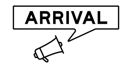 Megaphone icon with speech bubble in word arrival on white backgroundのイラスト素材