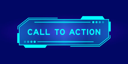 Futuristic hud banner that have word call to action on user interface screen on blue backgroundのイラスト素材