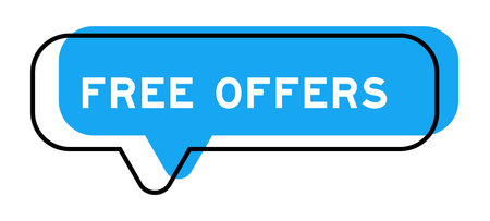 Speech banner and blue shade with word free offers on white background