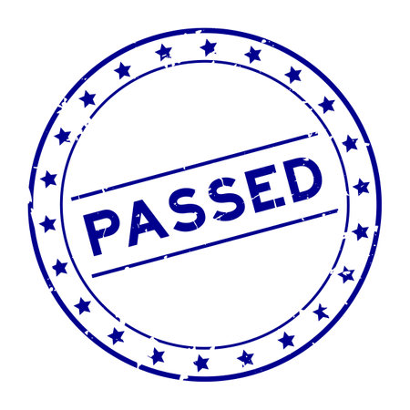 Grunge blue passed word round rubber seal stamp on white backgroundのイラスト素材