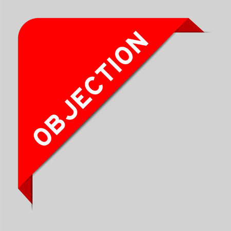 Red color of corner label banner with word objection on gray backgroundのイラスト素材
