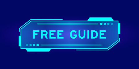 Futuristic hud banner that have word free guide on user interface screen on blue backgroundのイラスト素材