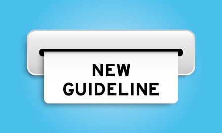 White coupon banner with word new guideline from machine on blue color background