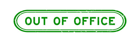 Grunge green out of office word rubber seal stamp on white background