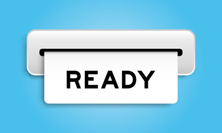 White coupon banner with word ready from machine on blue color backgroundのイラスト素材