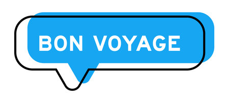 Speech banner and blue shade with word bon voyage on white backgroundのイラスト素材