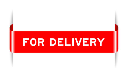 Red color inserted label banner with word for delivery on white backgroundのイラスト素材