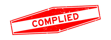 Grunge red complied word hexagon rubber seal stamp on white backgroundのイラスト素材