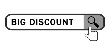 Search banner in word big discount with hand over magnifier icon on white backgroundのイラスト素材