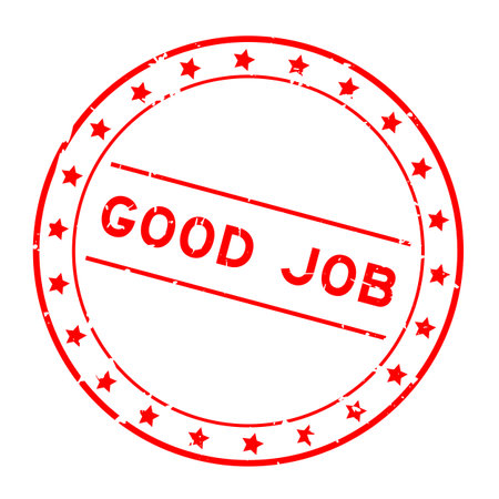 Grunge red good job word round seal stamp on white backgroundのイラスト素材