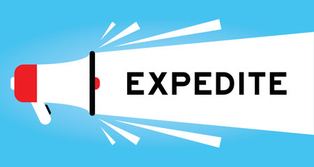 Color megaphone icon with word expedite in white banner on blue backgroundのイラスト素材