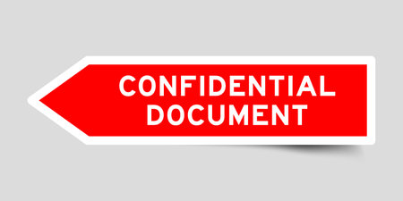 Red color arrow shape sticker label with word confidential document on gray backgroundのイラスト素材