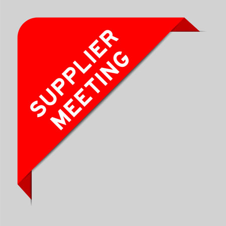 Red color of corner label banner with word supplier meeting on gray backgroundのイラスト素材