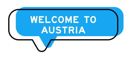 Speech banner and blue shade with word welcome to austria on white backgroundのイラスト素材