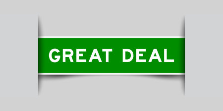 Green color square shape sticker label with word great deal inserted in gray backgroundのイラスト素材