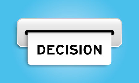 White coupon banner with word decision from machine on blue color background