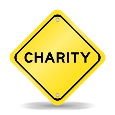 Yellow color transportation sign with word charity on white backgroundのイラスト素材