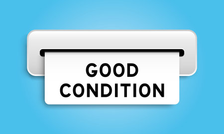 White coupon banner with word good quality from machine on blue color background
