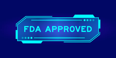 Futuristic hud banner that have word FDA approved on user interface screen on blue backgroundのイラスト素材