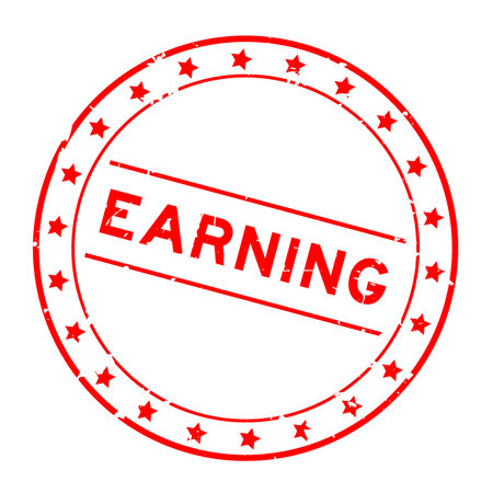 Grunge red earning word round seal stamp on white backgroundのイラスト素材