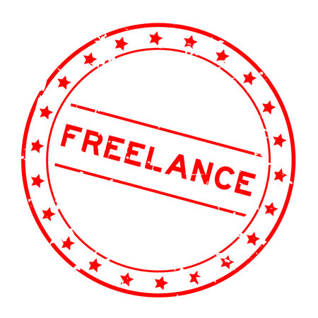 Grunge red freelance word round seal stamp on white backgroundのイラスト素材